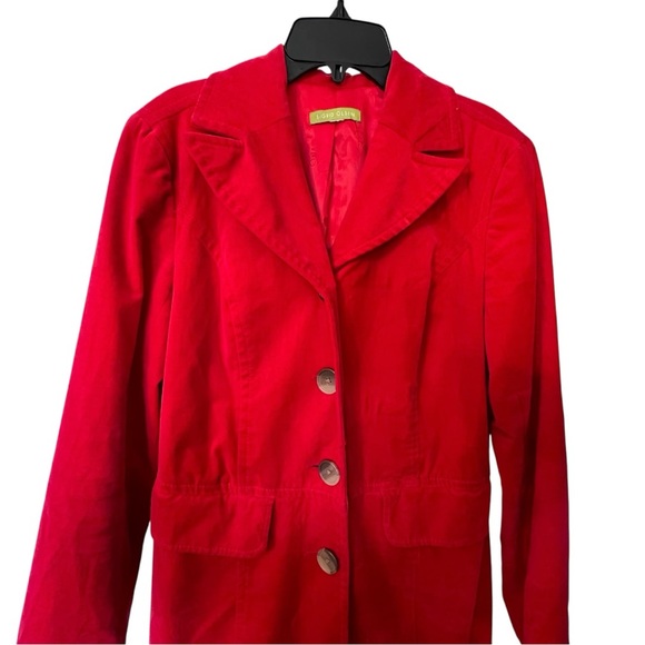 Poppy Red Velvet Velour Trench Style Coat - Picture 3 of 7